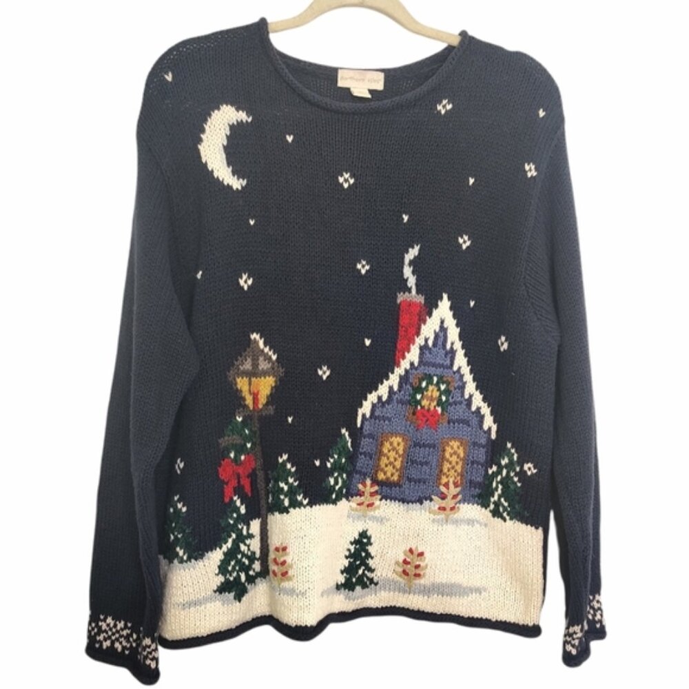 Northern Isles Vintage Soft Cotton Navy Ugly Christmas Sweater EUC sz XL